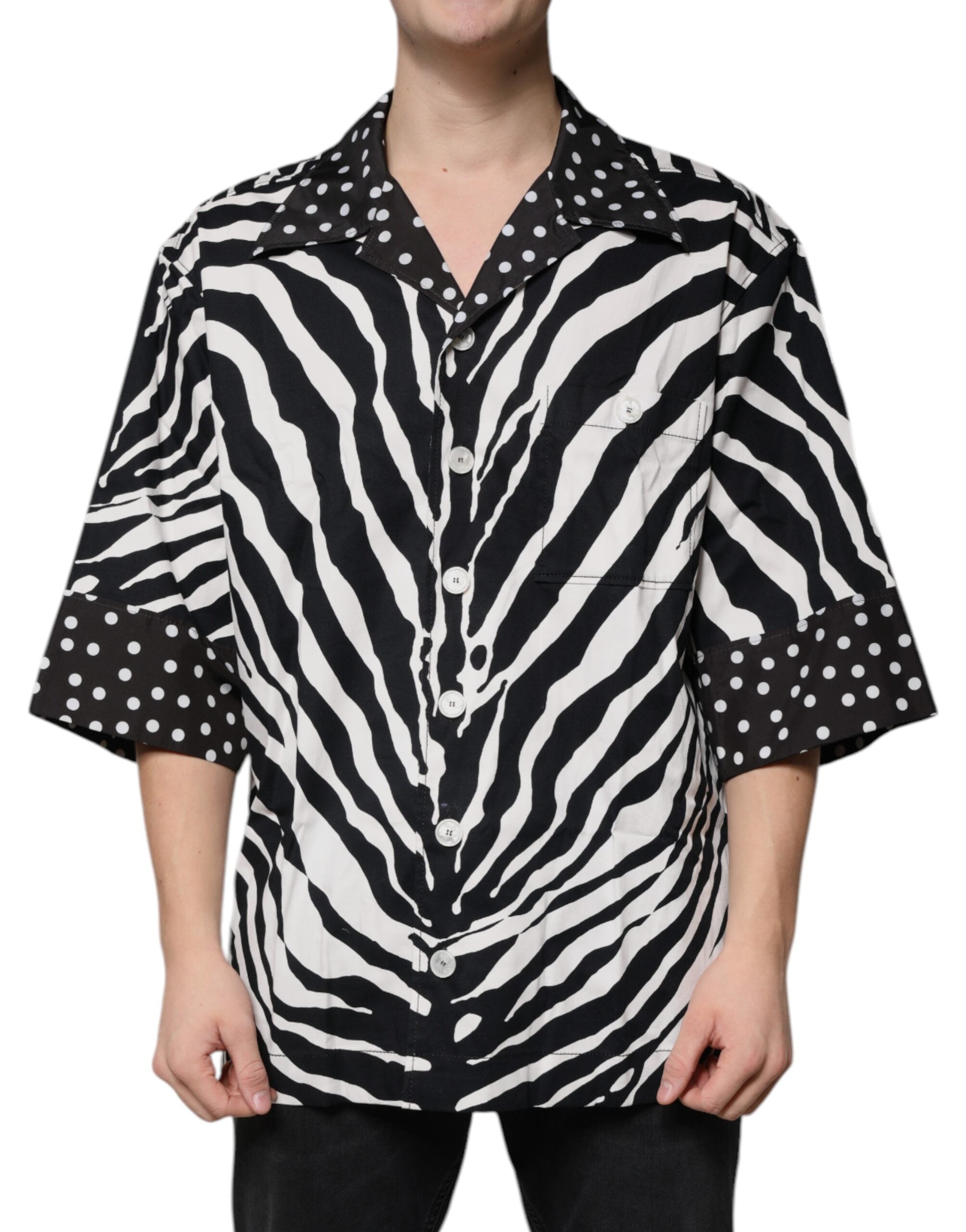 Dolce & Gabbana Black and White Zebra Button Down Shirt in Plus Size